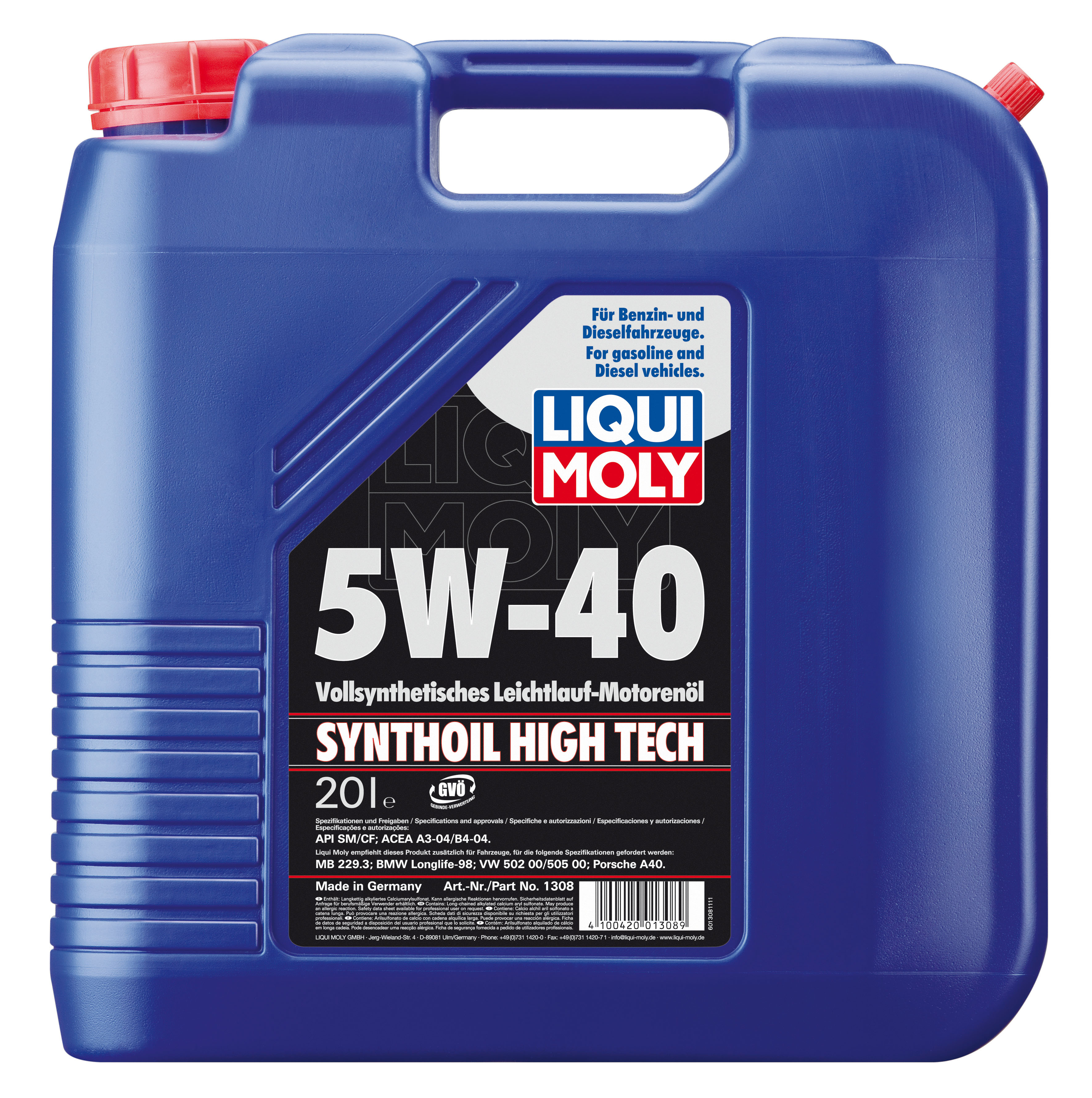 Купить LIQUI MOLY 1308 Моторное масло Liqui moly Synthoil High Tech 5W-40 20л